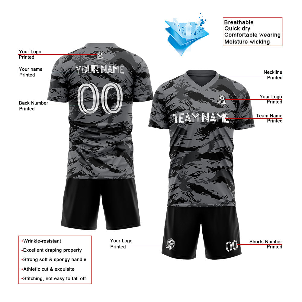 custom soccer uniform jersey kids adults personalized set jersey shirt gray