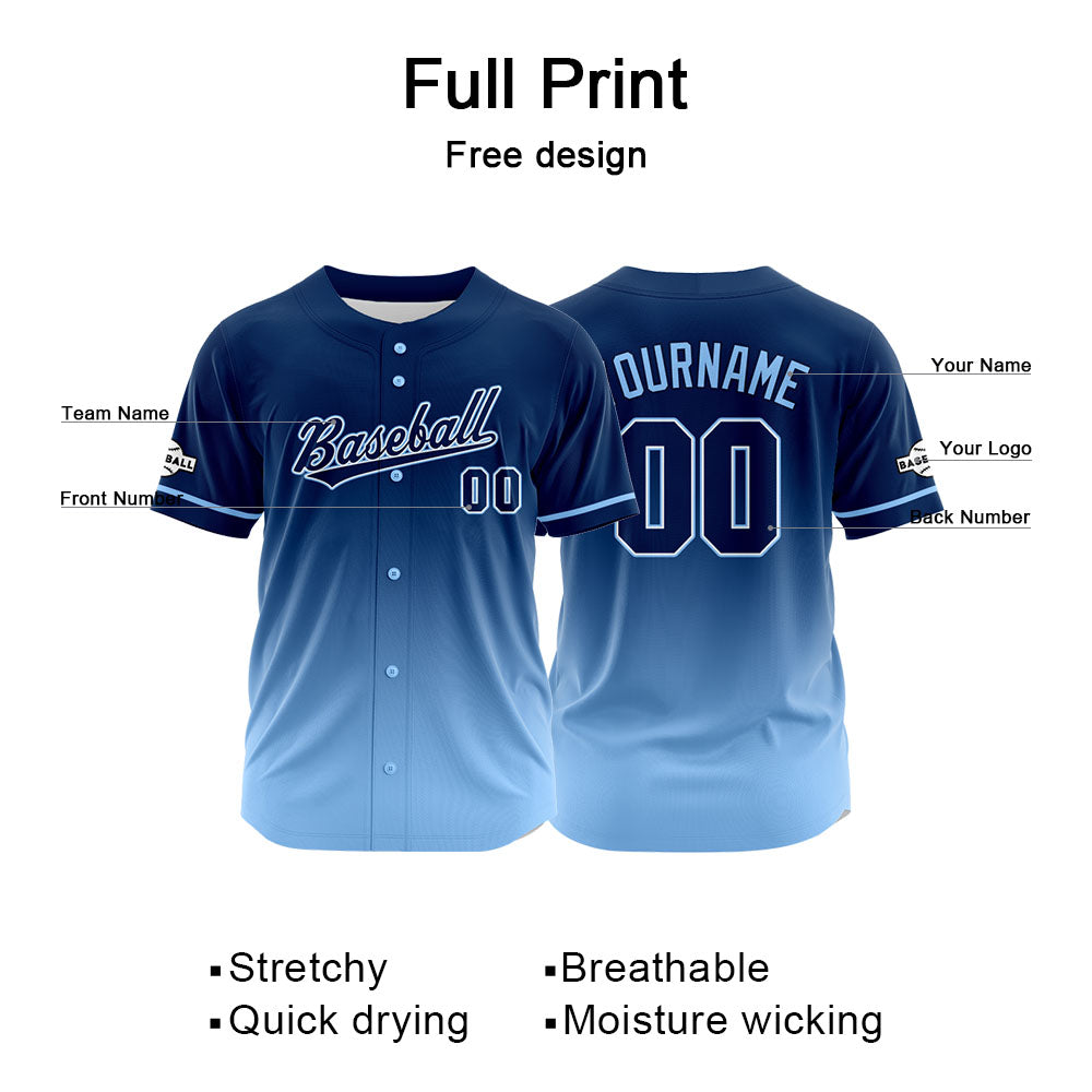 Custom Full Print Design  Baseball Jersey light blue-navy