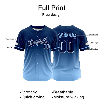 Custom Full Print Design  Baseball Jersey light blue-navy