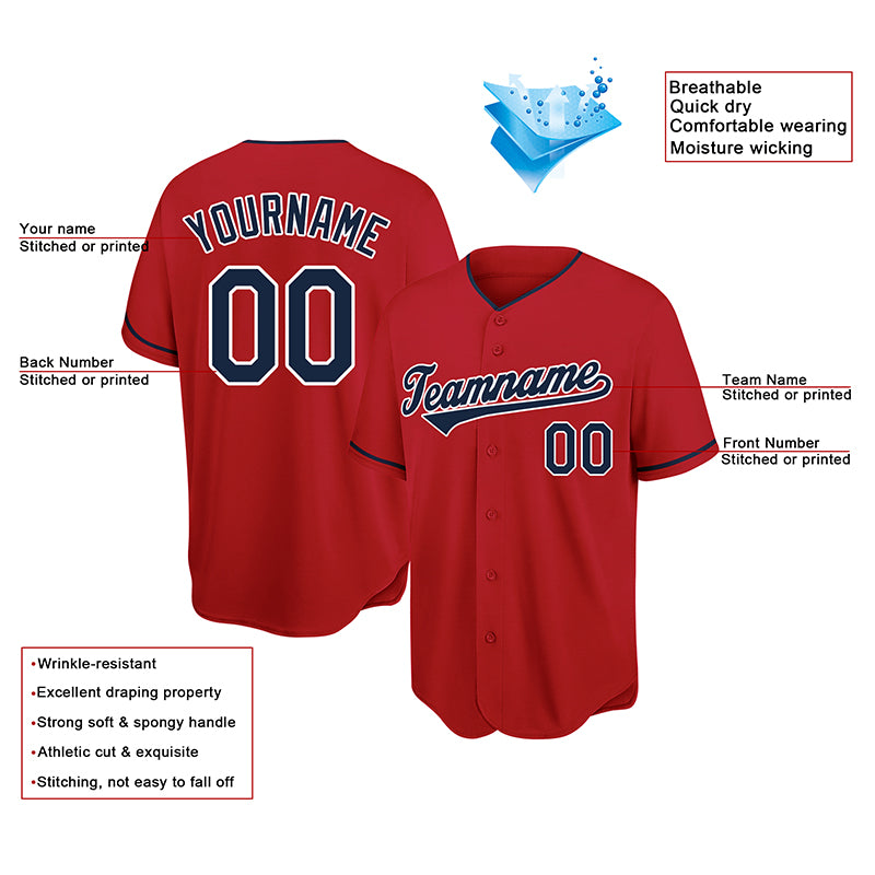 customized authentic baseball jersey red navy-white mesh