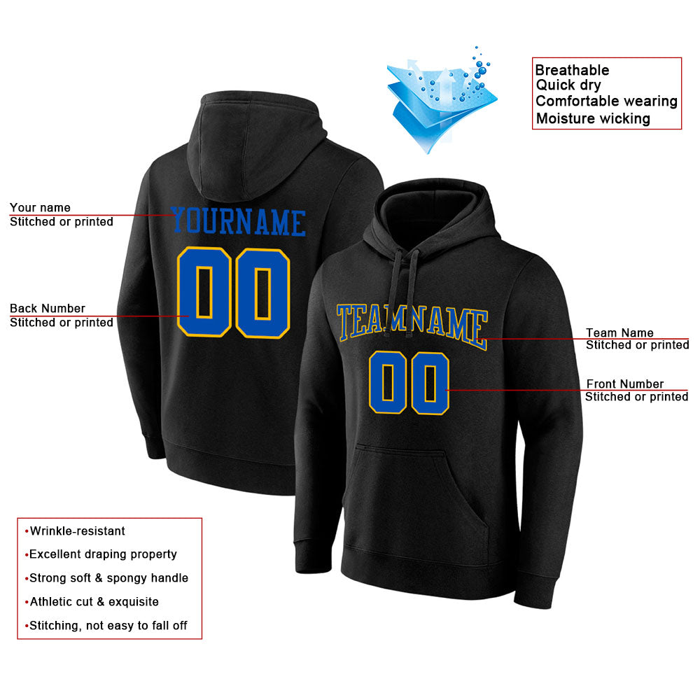 custom authentic pullover sweatshirt hoodie black-blue-yellow