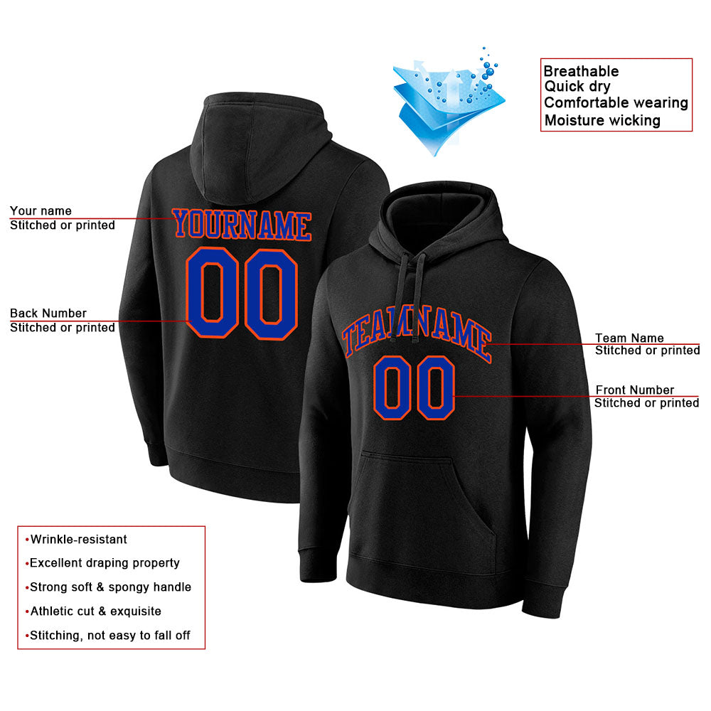 custom authentic pullover sweatshirt hoodie black-blue-orange