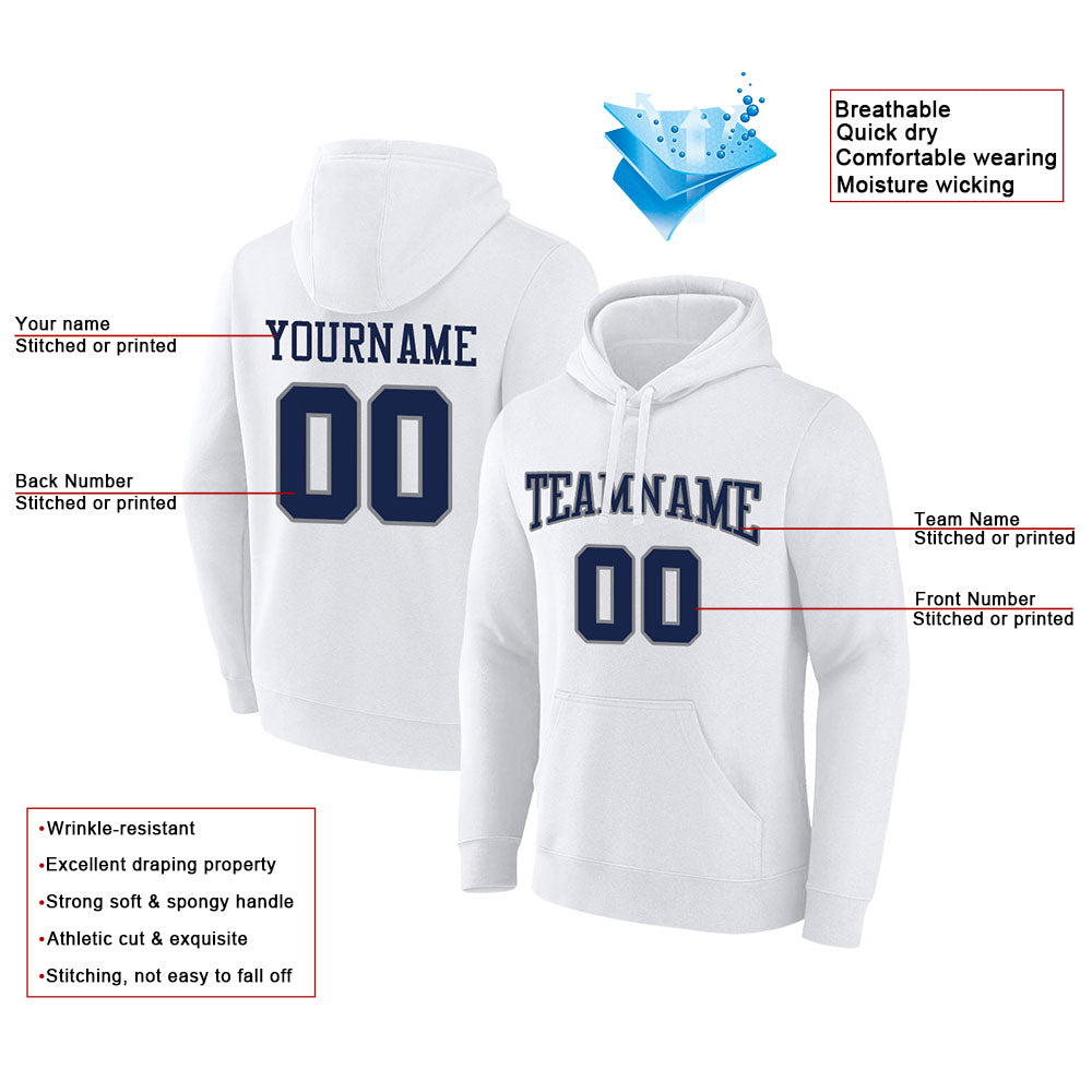 custom authentic pullover sweatshirt hoodie white-navy-gray