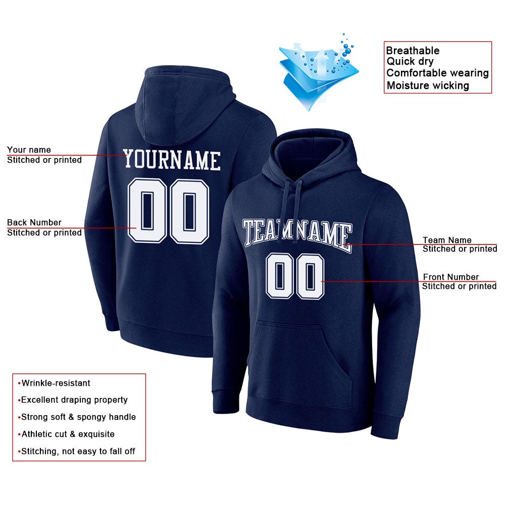 custom authentic pullover sweatshirt hoodie navy-white