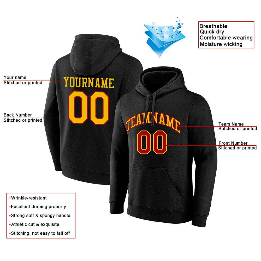 custom authentic pullover sweatshirt hoodie black-yellow-red