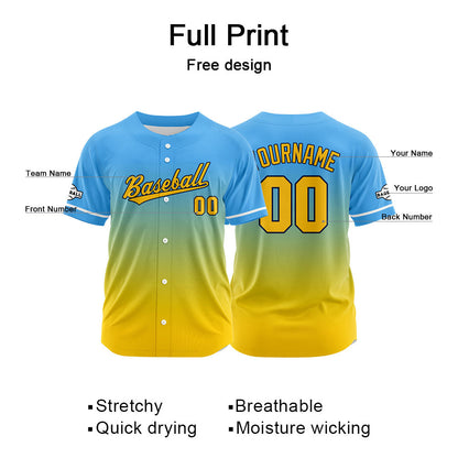 Custom Full Print Design Baseball Jersey yellow-light blue