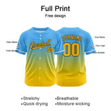 Custom Full Print Design Baseball Jersey yellow-light blue