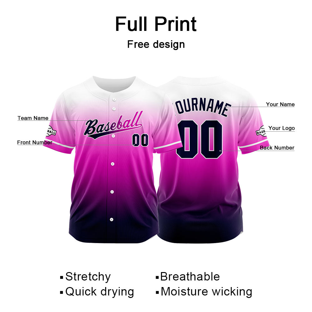 Custom Full Print Design Baseball Jersey navy-purple-white