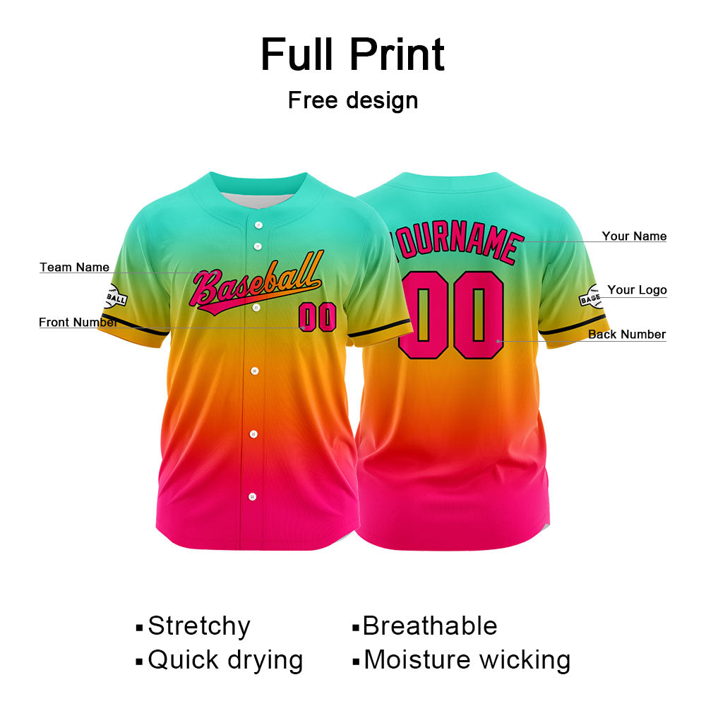 Custom Full Print Design Baseball Jersey pink red-orange-aqua