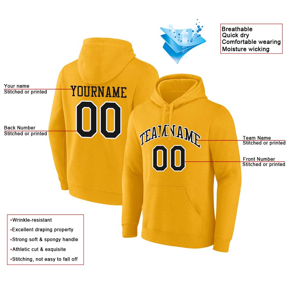 custom authentic pullover sweatshirt hoodie yellow-black-white