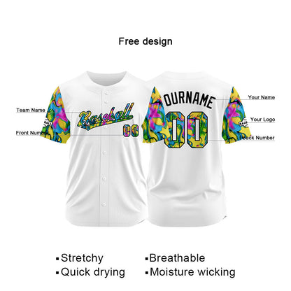 Custom Full Print Design Baseball Jersey white-green-yellow