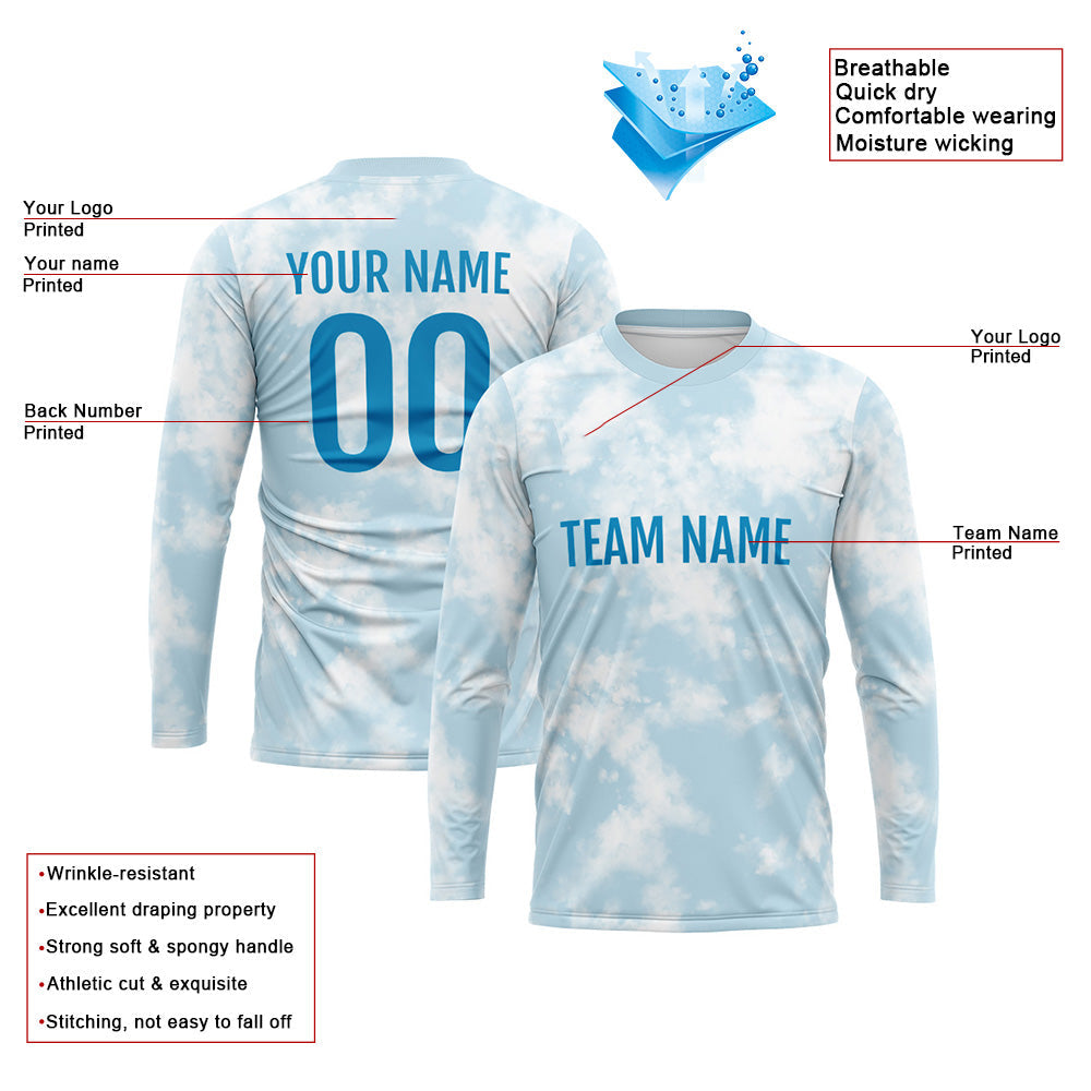 Custom Basketball Soccer Football Shooting Long T-Shirt for Adults and Kids Light Blue