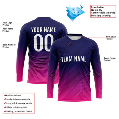 Custom Basketball Soccer Football Shooting Long T-Shirt for Adults and Kids Navy-Hot Pink