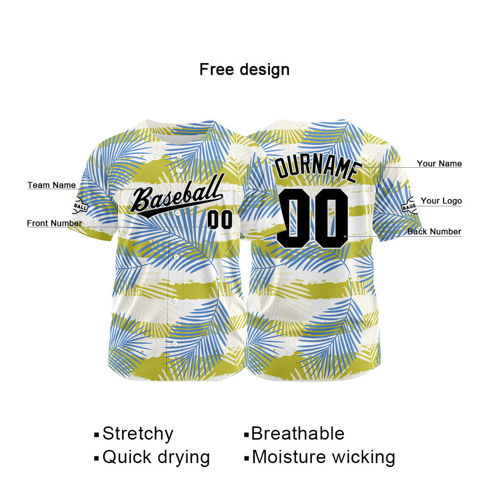 Custom Full Print Design Baseball Jersey blue-yellow green