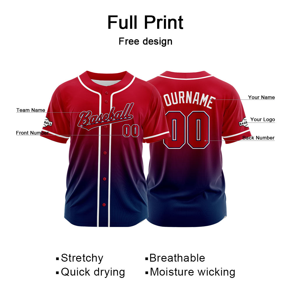 Custom Full Print Design Baseball Jersey navy-red