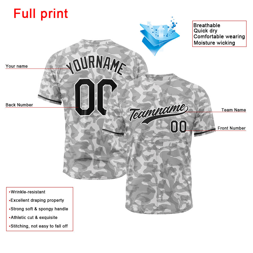Custom Full Print Design Baseball Jersey gray camouflage