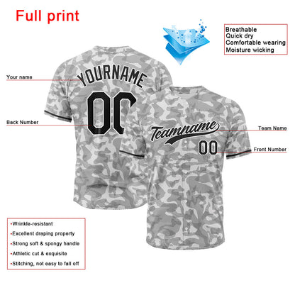 Custom Full Print Design Baseball Jersey gray camouflage