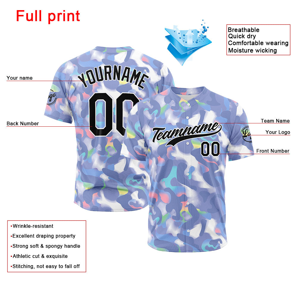 Custom Full Print Design Baseball Jersey Grey blue