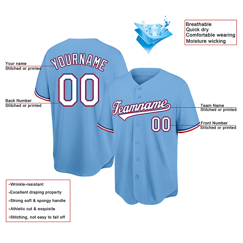 Customized Authentic Baseball Jersey Light blue-White-Red Mesh – Vients