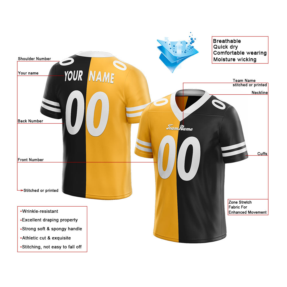 custom authentic split fashion football jersey black-yellow-white