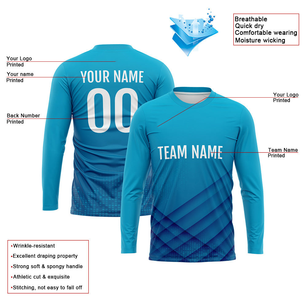 Custom Basketball Soccer Football Shooting Long T-Shirt for Adults and Kids Blue