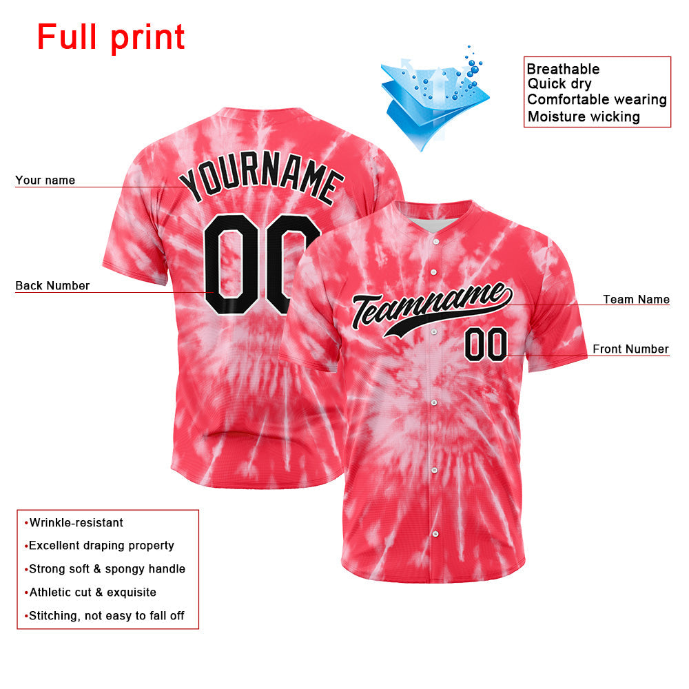 Custom Full Print Design Baseball Jersey red tie-dyed