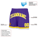 custom purple-yellow-white authentic throwback basketball shorts