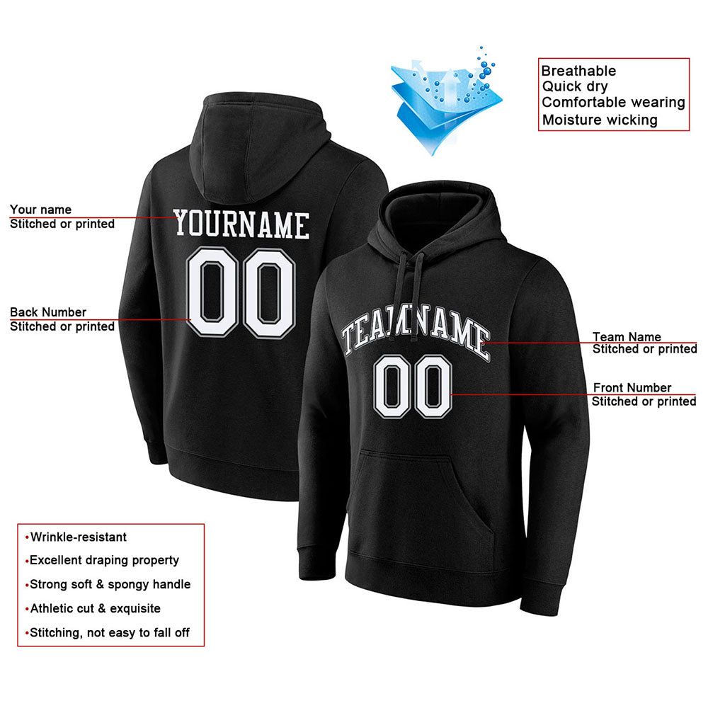 custom authentic pullover sweatshirt hoodie black-white-gray