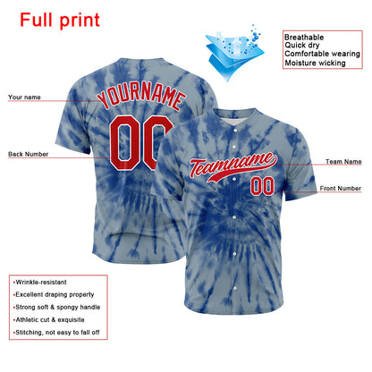 Custom Full Print Design Baseball Jersey Grey blue tie-dyed