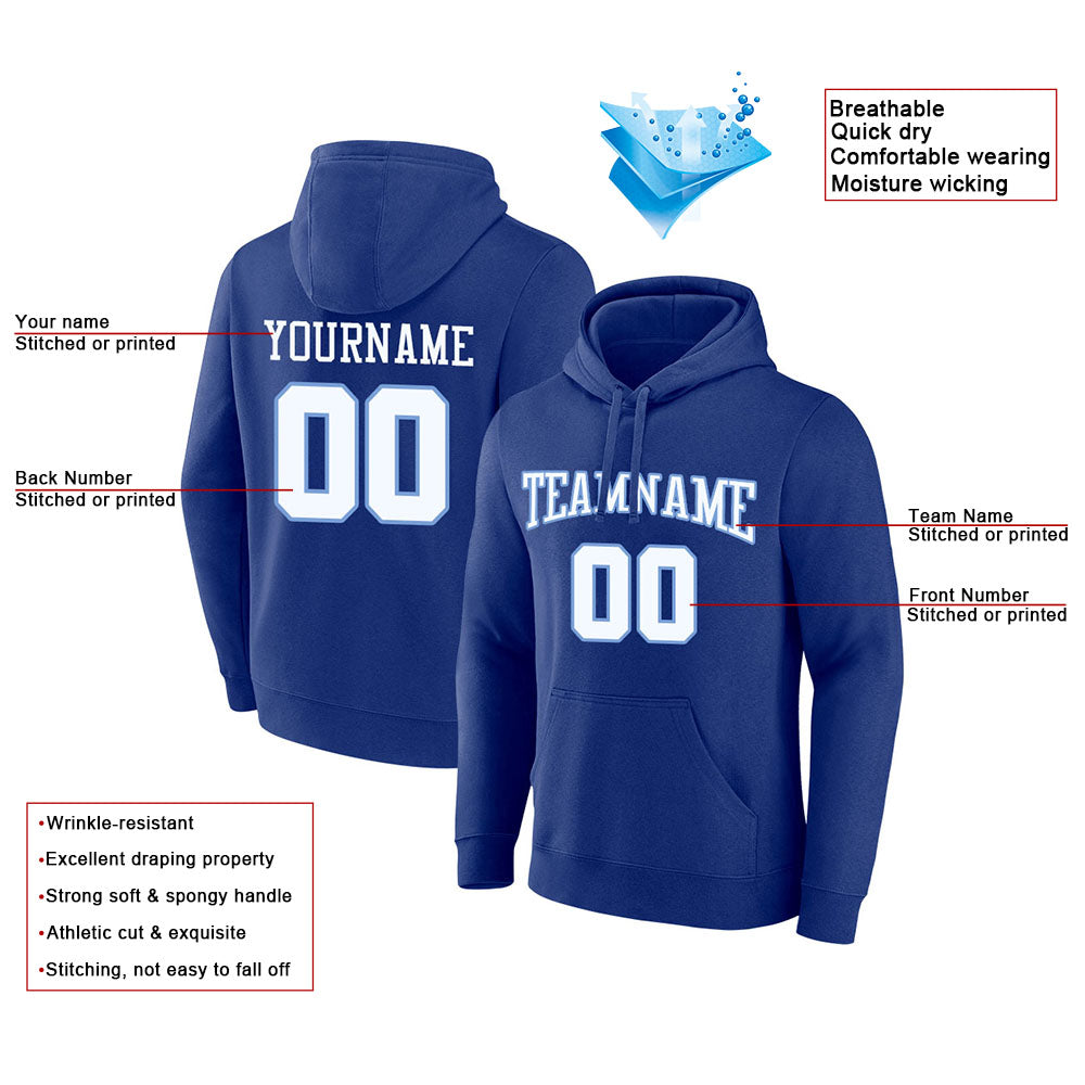 custom authentic pullover sweatshirt hoodie royal-white-light blue