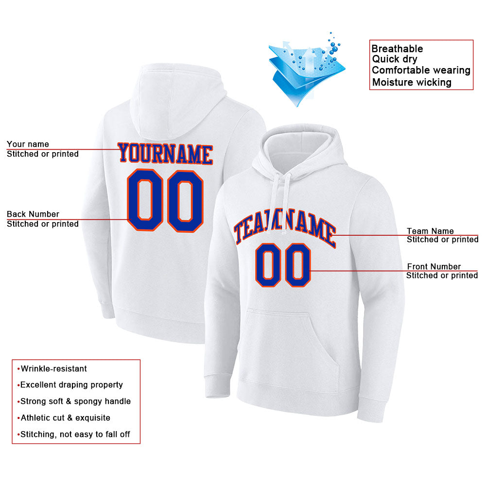 custom authentic pullover sweatshirt hoodie white-vlue-orange
