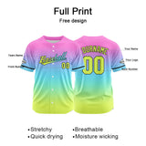 Custom Full Print Design Baseball Jersey yellow-light blue-pink purple