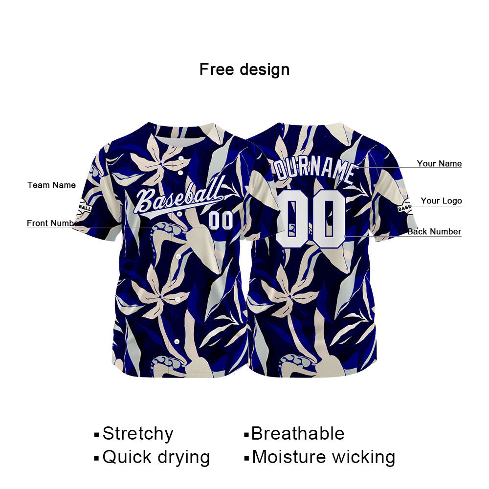 Custom Full Print Design Baseball Jersey navy-cream
