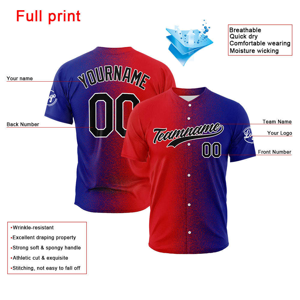 Custom Full Print Design Baseball Jersey Red-Royal