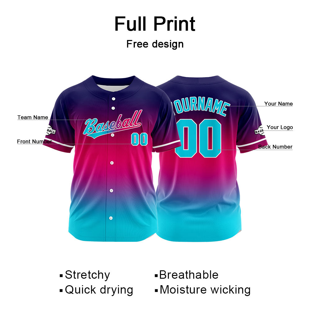 Custom Full Print Design Baseball Jersey light blue-red-navy