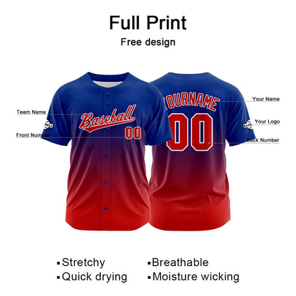 Custom Full Print Design Baseball Jersey red-blue