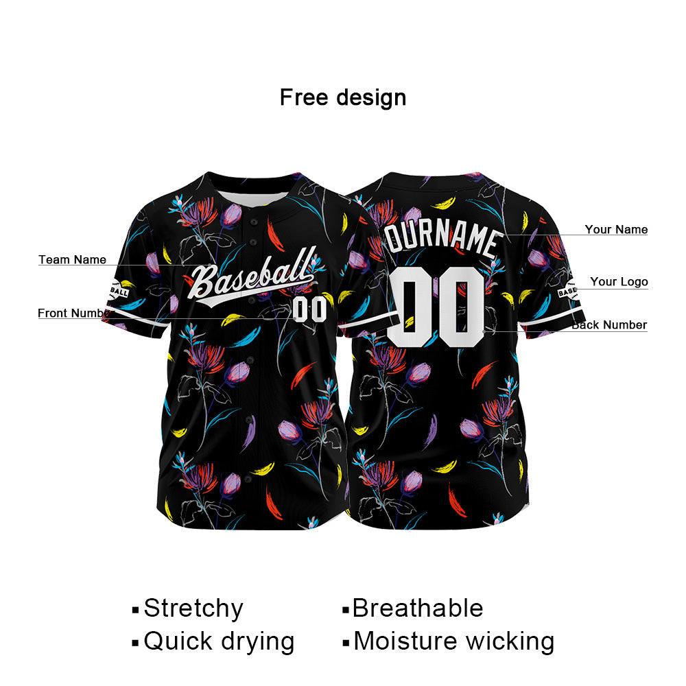 Custom Full Print Design Baseball Jersey black