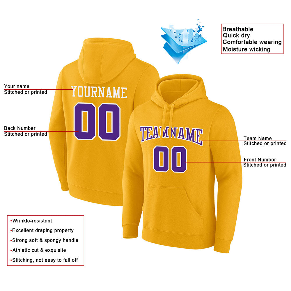 custom authentic pullover sweatshirt hoodie yellow-purple-white