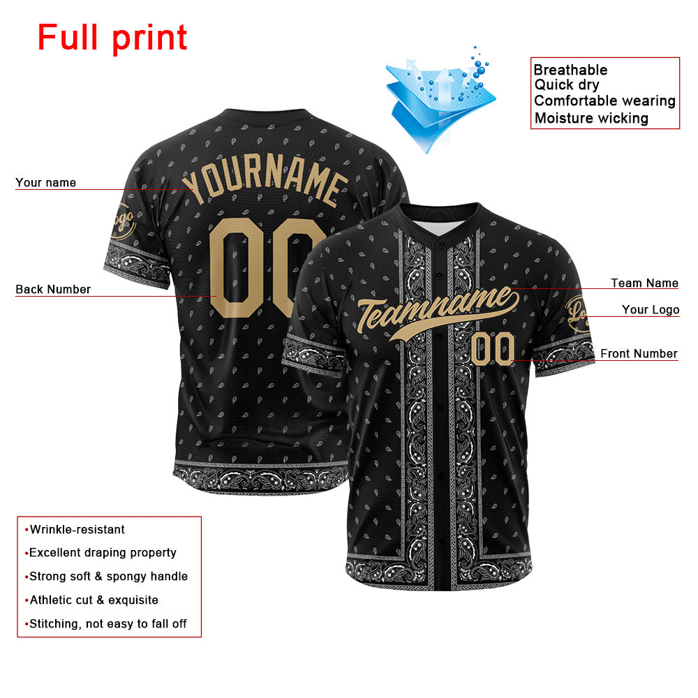 Custom Full Print Design Baseball Jersey Bandanna-Black