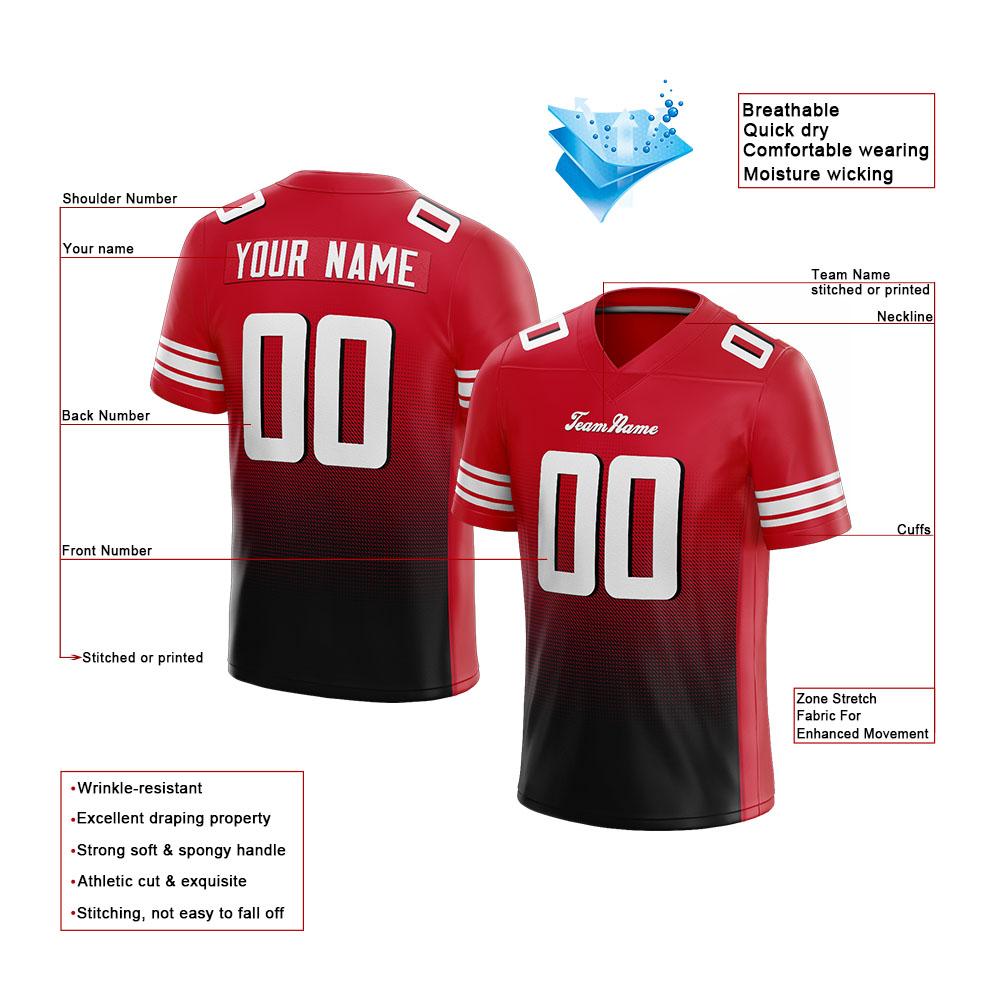 custom authentic gradient fashion football jersey black-red-white mesh