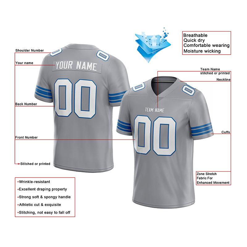 custom authentic football jersey gray-blue mesh