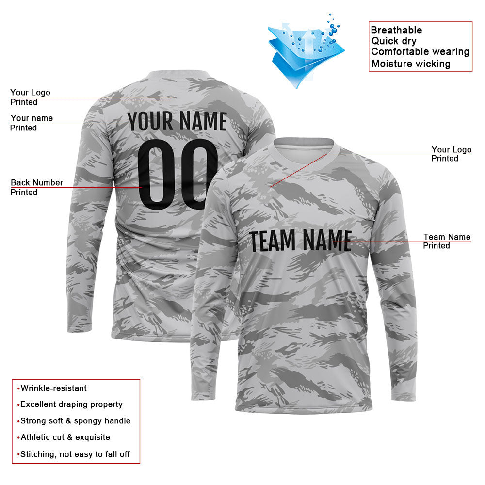Custom Basketball Soccer Football Shooting Long T-Shirt for Adults and Kids Camouflage Gray