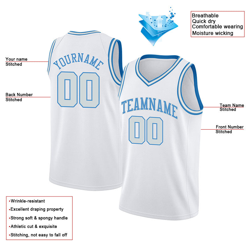 Custom Authentic Basketball Jersey White-Light Blue-Light Gray – Vients