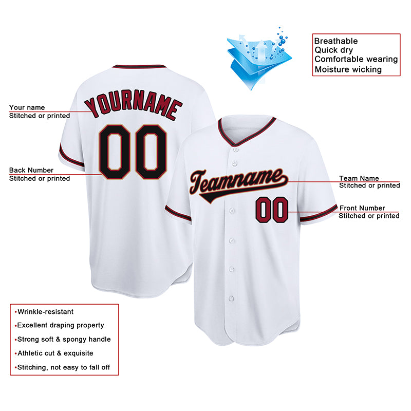 customized authentic baseball jersey white-black-crimson mesh