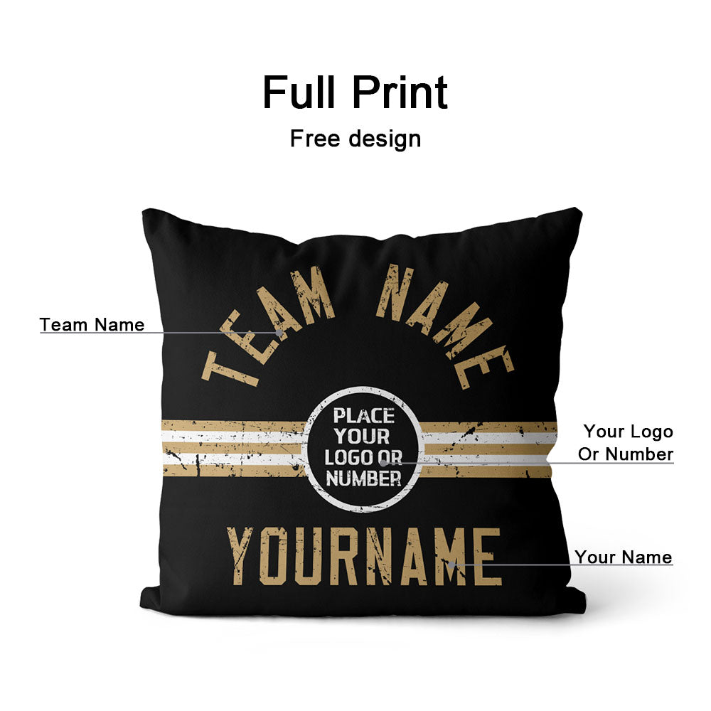 Custom Football Throw Pillow for Men Women Boy Gift Printed Your Personalized Name Number Black & White & Gold