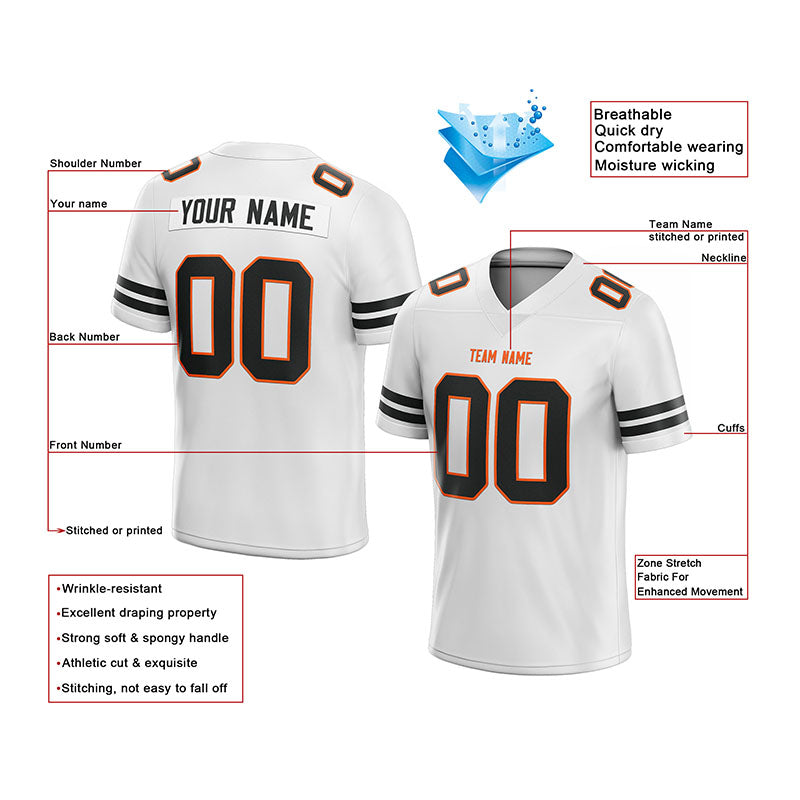 custom authentic football jersey white-black-orange mesh