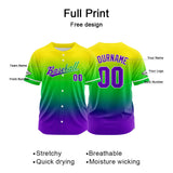 Custom Full Print Design Baseball Jersey purple-green-yellow