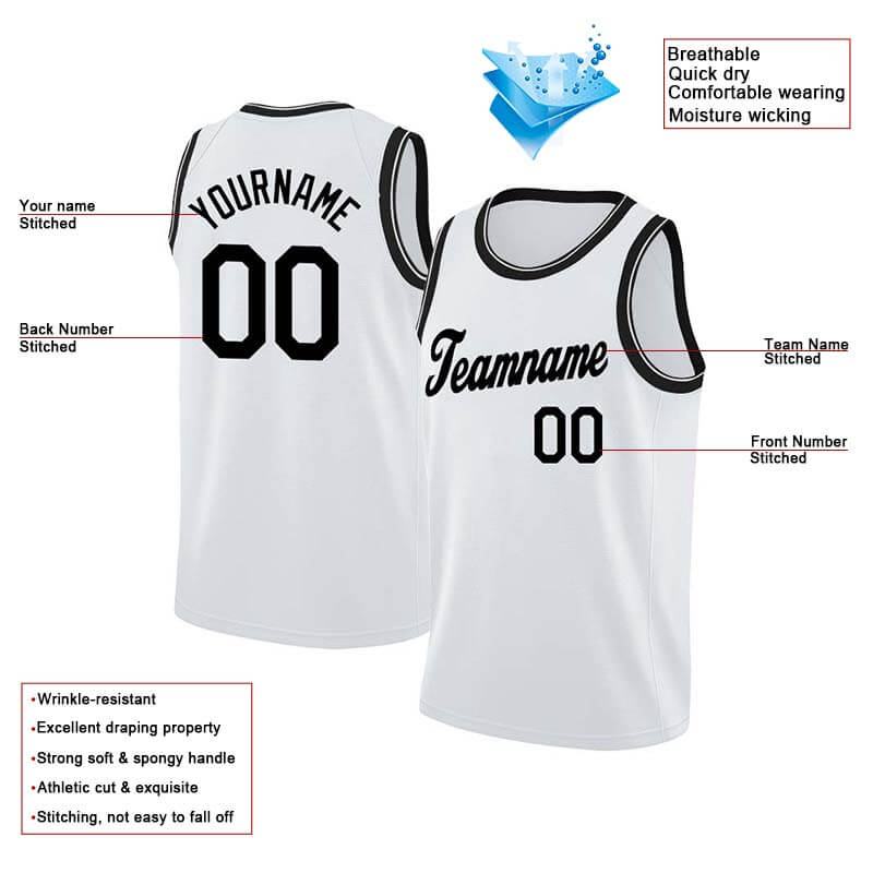 custom authentic  basketball jersey white-black