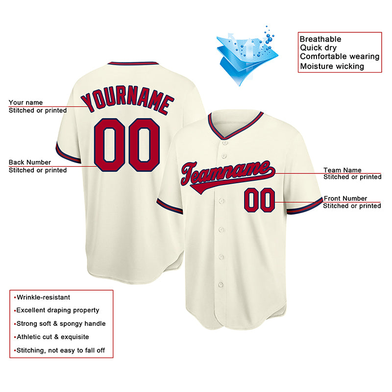 customized authentic baseball jersey cream-red-navy mesh