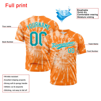 Custom Full Print Design Baseball Jersey orange tie-dyed
